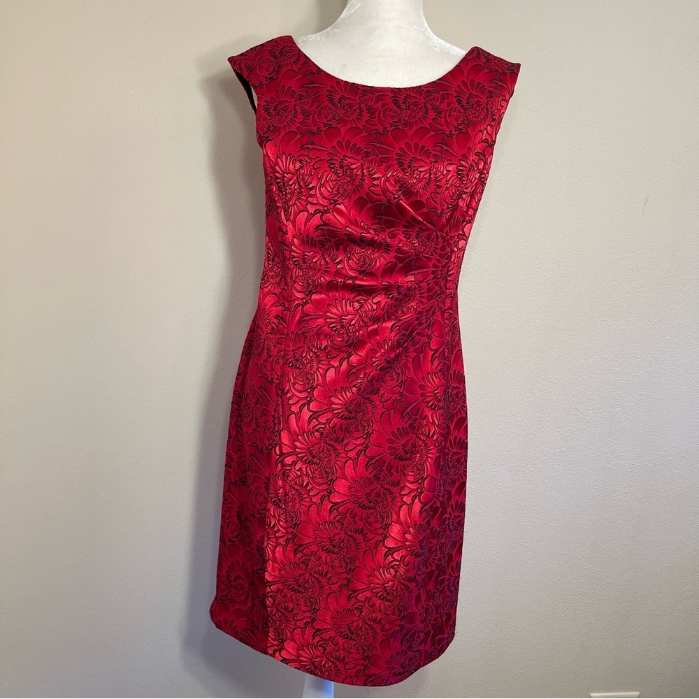 Connected Apparel Red Dress Side Ruched Holiday Party Dress - Picture 2 of 16
